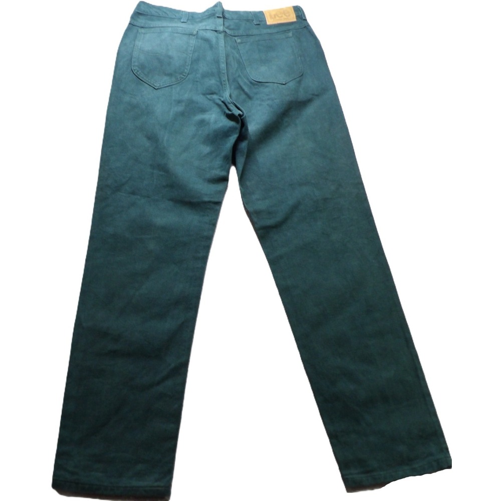 VTG 90s Lee Green Jeans Men W38xL34 Cotton Made USA Straight Legs Denim Workwear
